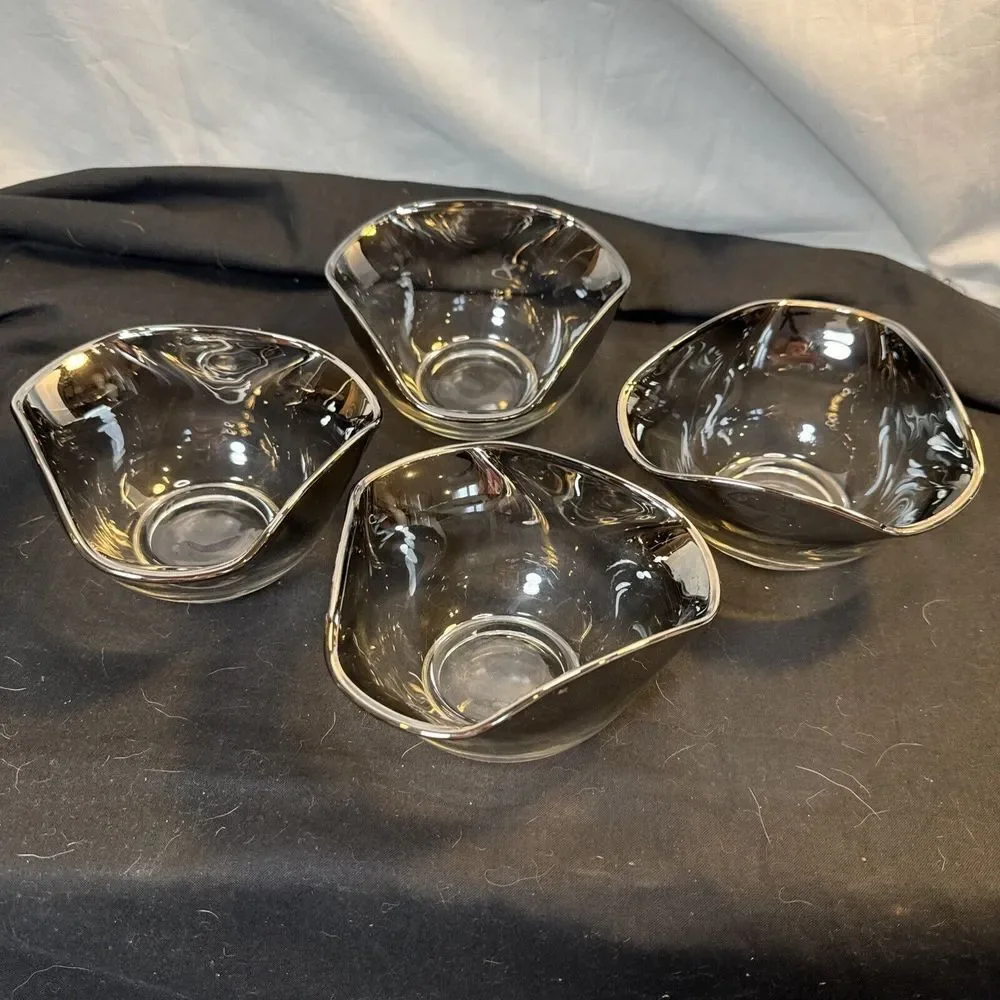 Vintage MCM‎ Silver Fade Glass Bowls (4) Serving Salad Bowl Retro 70's Tableware